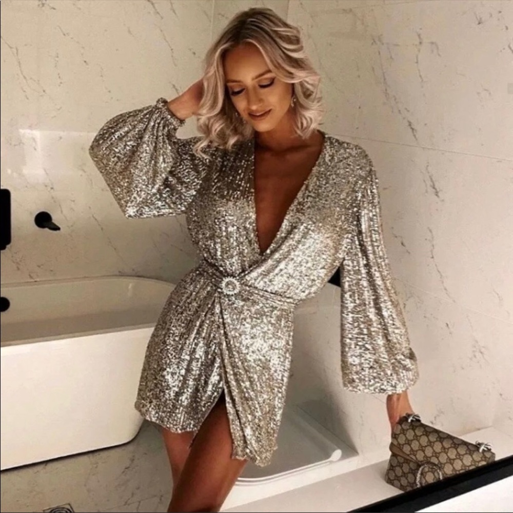 Shurt wrap silver sequin dress